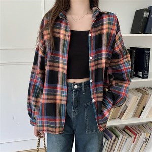 스타일아유 여성 봄 가을 면 체크 셔츠 오버핏 외투 캐주얼 긴팔 남방 [A3A8BL1139]