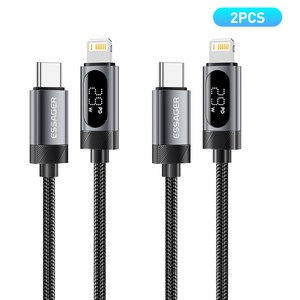 Essager 디스플레이 PD 29W C to 아이폰8핀 고속충전 케이블, 2개, 회색, 1m