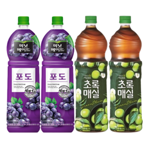 [한번에먹자쇼핑몰] 과즙음료 1.5L 2종 혼합세트 ( 미닛메이드 포도 + 웅진 초록매실 ) 사무실음료 가정용 과일음료 대용량 식자재 포도주스 매실주스 음료수세트, 4개