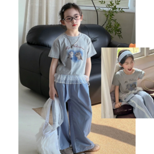 하와즈 냥이 레이스샤 반팔티 와이드 쿨팬츠 상하세트