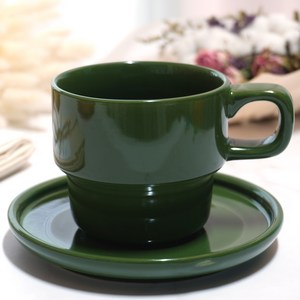 유광 스택 머그 3컬러 240ml, 그린 (접시포함), 1개