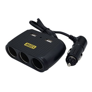 120W 12V-24V 겸용 2구USB + 3구 멀티소켓 시거잭 자동차 차량용, 체크 블랙