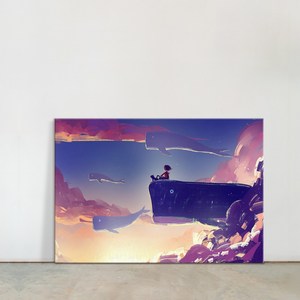 ㈜ 더 아트 컴퍼니 바다 고래 그림 36종 행운 풍수 돌고래 대형 캔버스 액자 일러스트 포스터 아이방 인테리어 우영우그림, 22. 여행하는 고래와 아이