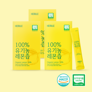 김소형 헤밀레 100% 유기농 레몬즙 원액 스틱 15포, 3박스, 300g