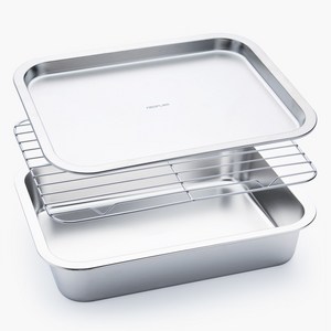 네오플램 스텐 304 바트 스텐밧드 트레이 3종세트 32cm, 1세트, 용기+뚜껑+받침대