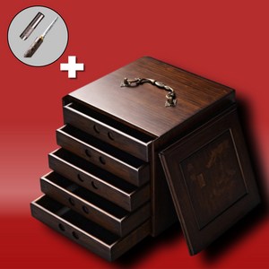 보이차 보관함 서랍형 운남성 찻잎 티백 자사호 선물세트 생차 뱃살빼는차 보이차칼, 5단, 1개, 1개입