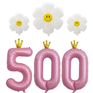 [해피쏘굿] 40인치 왕관 숫자 (100~900) +데이지 풍선세트, 숫자500, 1세트, 핑크