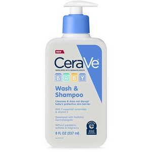 CeaVe Baby Wash & Shampoo  Fagance Paaben & CeaVe 베이비 워시 & 샴푸  모두 목욕 시간을 위한 무향 파라벤 황산염 샴푸, 1 Pack, 1개, 236ml