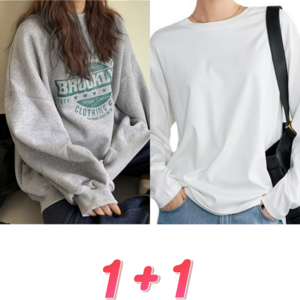 여성 오버핏 캐주얼 긴팔 티셔츠 가을 가성비 맨투맨 1+1 세트