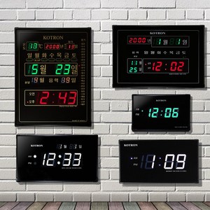 코트론 디지털 무소음 LED 벽시계 모음, 레드, KMD-5200