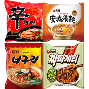 농심 신라면 120g x 5p + 안성탕면 125g x 5p + 얼큰 너구리 120g x 5p + 짜파게티 140g x 5p, 1세트