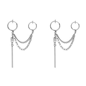 이츠굿텐 체인 롱 드롭 남성 귀걸이 귀찌 피어싱 남녀공용 유광 실버 earring