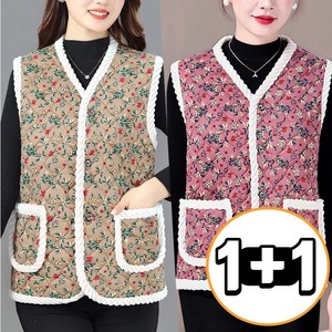 [1+1] 오해디랩 따뜻한겨울 꽃무늬 융털 겨울 조끼