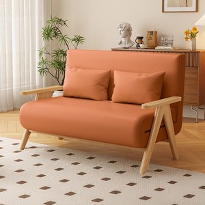 로즈딘 공간활용 접이식 침대소파 각도조절 데이베드, 프리미엄PU, 오렌지