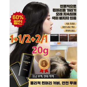 1+1/2+2/1*20g 방수 땀방지 흰머리 커버 염색 헤어스틱 바르는염색약 저자극 성분, [1+1]01 내추럴블랙
