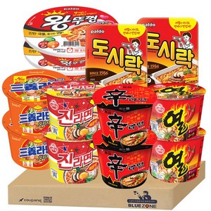 블루존 큰컵라면 6종 12개입 A(왕뚜껑2 도시락2 진라면 매운맛2 열라면2 신라면2 삼양2), 1세트