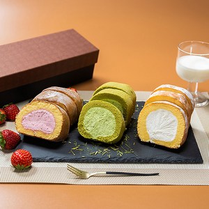 신키네도 100% 슈퍼스타 3종 하프 롤 케이크 수제 생크림 디저트 간식 카페, 롤2+컷1 세트, 밀크+딸기+컷(밀크)