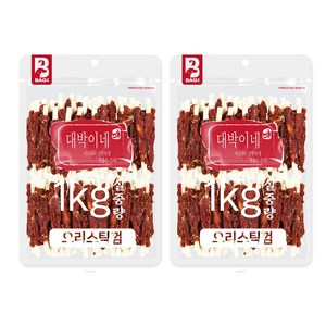 대박이네 실중량 1kg 대용량 강아지간식 애견간식, 오리스틱껌1kg+1kg, 2개