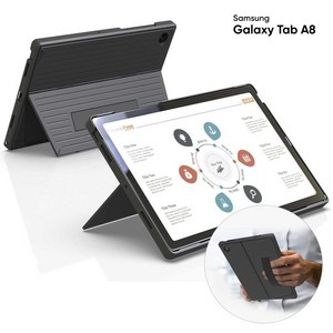 삼성 갤럭시탭A8 A9 케이스 북 커버 범퍼 스탠딩 스트랩 SM-X200 X205N, 블랙