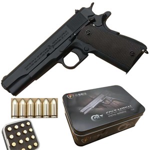 풀메탈 콜트1911 모델건시뮬레이션건 Model gun Metal simulation pistol Colt 1911, 블랙 스탠다드 건 + 6 라운드 총알 + 투톤 1, 1개