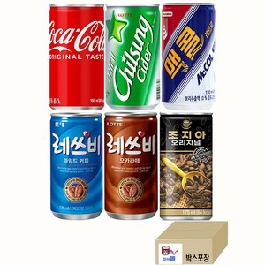 마셔몰 (탄산+커피 미니캔 혼합세트 6가지맛 각10캔씩 총60캔) (코카콜라+칠성사이다+맥콜)+(레쓰비마일드+레쓰비모카+조지아오리지널), 175ml, 60개