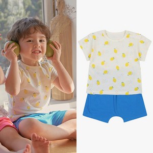 아가방 중계점 모니 반소 상하 (BLUE) *25년 SUMMER신상* 상큼한 패턴 디자인 상하 컬러 매치 포인트 통기성 좋은 소재의 데일리한 여름 반팔 내의 상하 세트 살내복