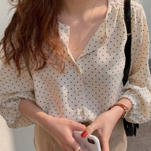 미뉴민 나도 여성 쉬폰 퍼프 소매 도트 블라우스