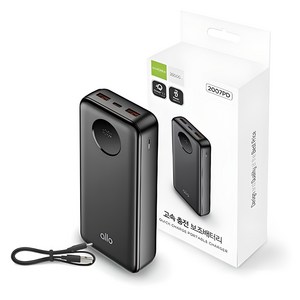 알로코리아 22.5W 고속충전 보조배터리 20000mAh + C타입 케이블 멀티단자 세트, allo2007PD, 블랙