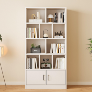 헤르티만 책장 대용량 조합 책장 심플함 도어형 책장 책꽂이 수납장 진열장, 5단, 화이트