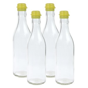 가인글로벌 투명 기름병350 + 코벤트캡 노랑 유리병 참기름병 용기, 4개, 350ml