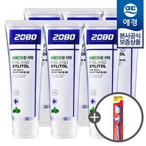 [애경] 2080 X 자일리톨 애플민트향 치약 100g x6개 +칫솔1입 증정, 단일속성, 6개