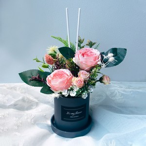 센터피스 디퓨저 개업 승진 축하 선물 돈들어오는 화분 해바라기 블루 장미 실내 방향제, 자몽, 핑크장미