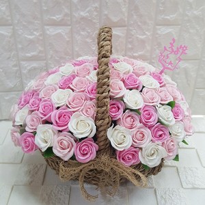 영하우스 비누장미 100송이 꽃바구니 생일꽃바구니 축하꽃바구니 배달 고급형 기념일 프로포즈꽃배달 로즈데이장미 환갑 칠순 팔순 비누꽃 선물, 핑크+사랑합니다