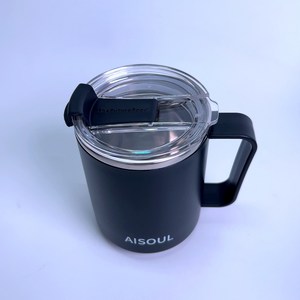 AISOUL 머그 텀블러 보온 보냉 450mL 손잡이 있는 물컵, 블랙, 1개