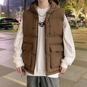 바다스타일 남자 오버핏 면후드 커플 패딩조끼 탈부착 Y845