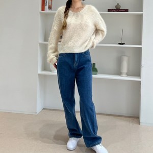 [23년신상] 여자 하이웨스트 세미 와이드청바지 일자 데님 팬츠 청바지