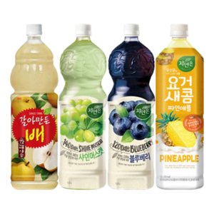 [한번에먹자] 1.5L 4종 과즙음료 세트 ( 갈아만든배 + 자연은 샤인머스캣 + 자연은 블루베리 + 자연은 요거새콤 파인애플 ) 과일음료 사무실음료 가정용 업소용 당구장 탕비실, 4개, 1500ml