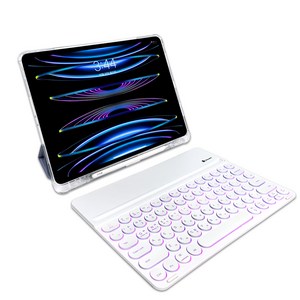 라이노핏 와이드 블루투스 키보드+소프트엣지 플러스 케이스 세트 (아이패드 프로 32.7cm 5/6세대), 화이트(키보드)+리플렉스 블루 업(케이스)