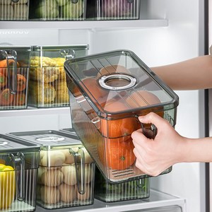 JENMV 냉장고 수납 용기 투명 냉장고 보관함 정리함 냉장고 보관함 투명용기, 라지 사이즈(25X15X15CM), 그레이, 4개, 1개