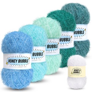 진텍스 90g 허니버블수세미 뜨개실x5볼 +수세미 mini(20g) 1볼, 03민트블루, 1세트
