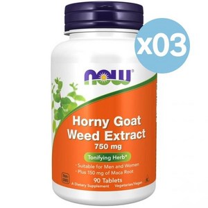 NOW 나우 호니 고트 위드 익스트랙트 750mg 토니파잉 허브 90개입 3팩 Supplements Hony Goat Weed Extact 750 mg Plus 150 o, 3개, 90정