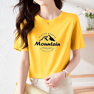 스타일아유 여름 편한 기본핏 라운드 Monntain 레터링 반팔 심플 쿨 스판 여성 프린팅 티셔츠