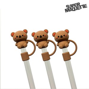 수퍼마케트 9mm 귀여운빨대마개 스탠리 텀블러 호환 빨대 실리콘 마개 커버 뚜껑 스토퍼, 곰돌이, 3개