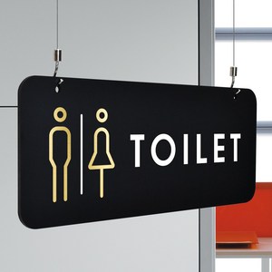 루리앤메리 매장을위한 블랙골드 하늘걸이 01 TOILET 화장실 안내판 A SIZE, 양면(+4000원), 천정걸이 있음(+4000원)