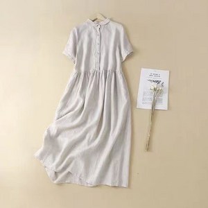 COBOTOR 여성 린넨 원피스 오버핏 a라인 캐주얼 여자 봄 여름 가을 반팔 롱원피스 linen dress women XK0128