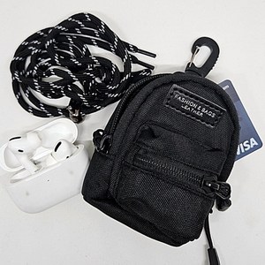 주디샵 동전지갑 이어폰 케이스 에어팟 미니 파우치 백팩 키링 스트랩, 블랙, 1개