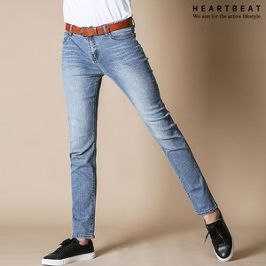 하트비트 엘린츠 청바지 베이직핏 스판 데님 팬츠 사계절용 캐주얼 구제 바지 빅사이즈 10부 남자 단체복