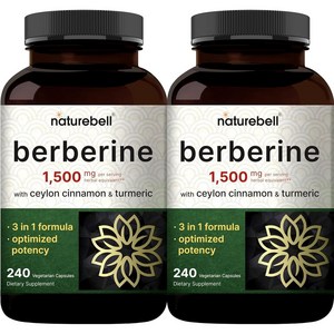 NatueBell 베르베린 보충제 1500mg 식물성 캡슐, 240정, 2개