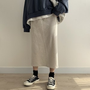 슬로우베리 베이직 면 밴딩 롱스커트