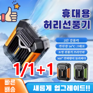 1/1+1 [업그레이드] 스마트 허리걸이 선풍기 급속 냉각 아웃도어 4way 등 선풍기 목걸이벨트 휴대용 무소음 선풍기, (2+2)블랙오렌지+다크그린